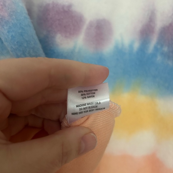 FEAT tie dye pullover blanket soft hoodie mid weight sweatshirt rainbow white M - Picture 4 of 7